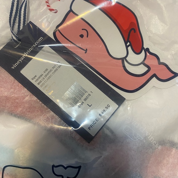 Vineyard Vines Santa Whale Christmas Long-Sleeve Pocket Tee Unisex Size Large - Picture 3 of 8